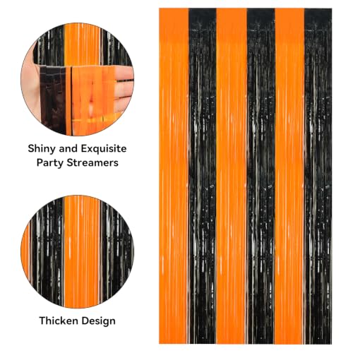 Image of 2 Pack Fringe Curtains Backdrops, Foil Fringe Curtains, Door Streamers for Birthday Wedding Bridal Shower Holiday Graduation Party Decorations Black Orange