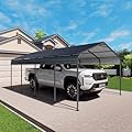 12x20 FT Heavy Duty Metal Carport, Galvanized Steel Roof Car Port Shelter with Reinforced Base, Outdoor Car Canopy for Cars, Trucks, Boats, Weather Resistant Garage Storage Shelter