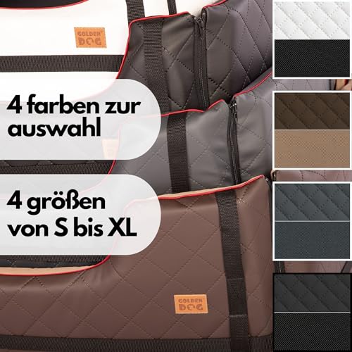 Golden Dog - Transportbox Hund mit Sicherheitsgurt M-52x44x33 cm - Leder Imitation Autositz Hund, Wasserdicht Hundesitz Auto - Beifahrersitz Hundebox Faltbar - Anschnallgurt Hundekorb Auto Schwarz