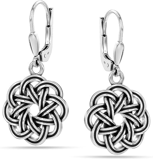Celtic Earrings for Women Silver Leverback Filigree Earrings Trendy Celtic Knot Earrings Flower of Life Teardrop Earrings Lightweight Heart Knot Dangle Earrings Vintage Trendy Jewelry