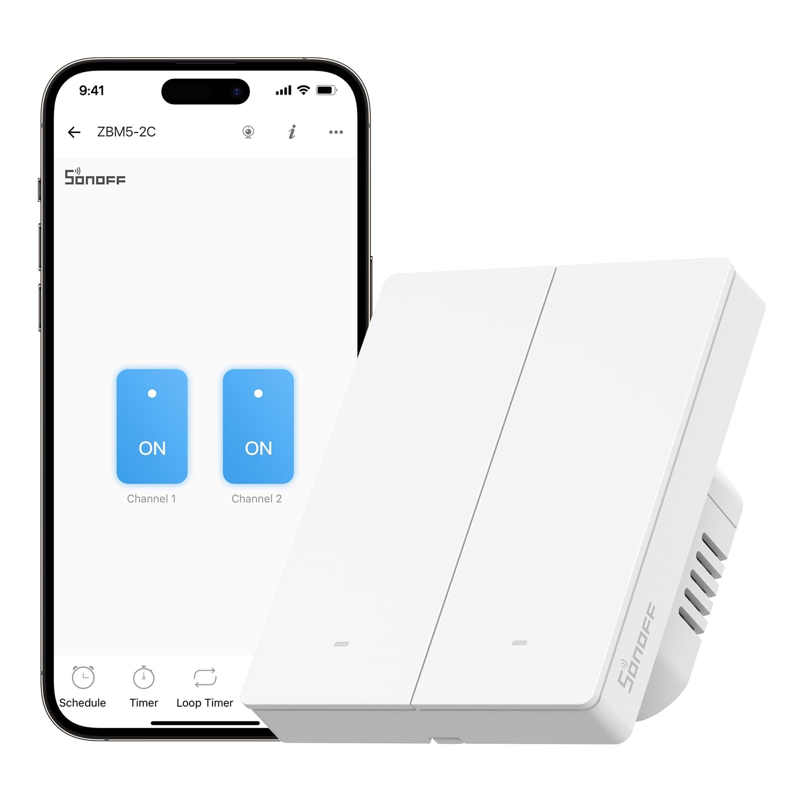 SONOFF SONOFF Zigbee Smart Light Switch, Erfordert SONOFF Zigbee Hub, Smart Switch, Ohne Nullleiter oder mit Nullleiter, APP Remote Control, Zigbee Switch ZBM5 80-Type,2-fach