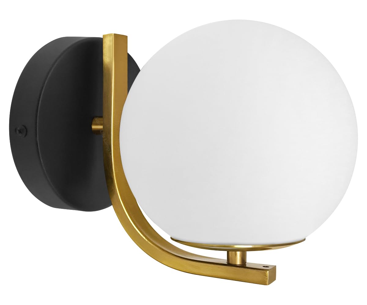 Long Life Lamp Company Brass Indoors Opal Globe Wall Light Frosted Glass Wall Sconce Sphere H3138