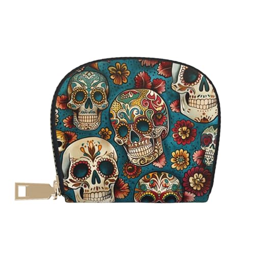 Sugar Skulls Print Printed Credit Card Wallet for Women Men Cute Zipper Card Cases Holder Mini Coin Purse with 12 Card Slots2