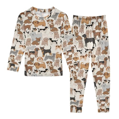 ALAZA Lovely Dog Puppy Cartoon Pajamas Long Sleeve Sleepwear 2-Piece Pajama Set