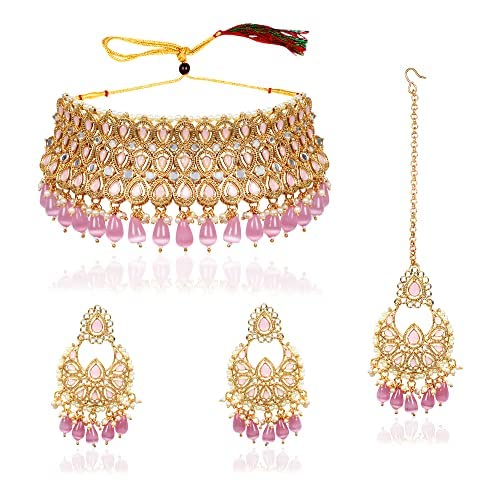 IIJ (indian imitation jewellery Primium Quality Chokar Necklace Set For Girls & Women Color- Pink+Monalisa|Artificial Fashion traditional Jewel Set, Choker set, long short Haar.|Made in India. (B09PF1ZBNH) Amazon Price History, Amazon Price Tracker