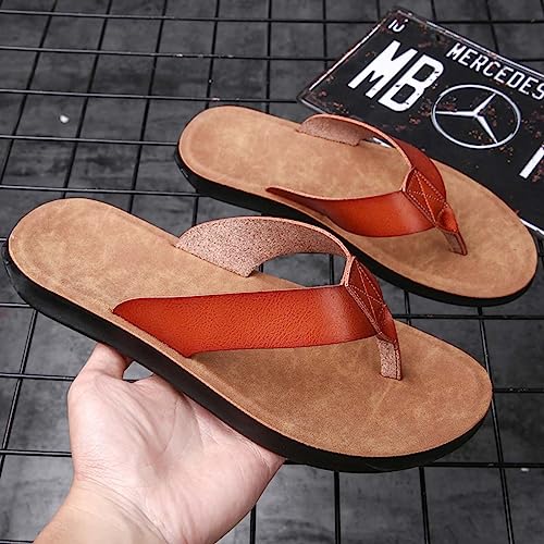 HYDLONGR Men's Women's Summer Leather Upper Rubber Sole Walking Flip Flops Beach Slippers Thong Sandals4