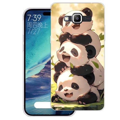 WUACYEAMING Coque pour Samsung Galaxy J2 Prime Pouces,Anti-Jaunissement Étui de Protection Antichoc,Motif Étui Finition Premium Silicone Housse Cover TPU Transparente-(Les Trois Pandas)