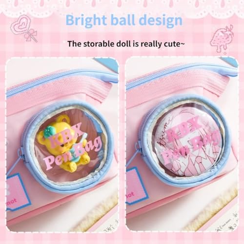 Image of Alokik Kawaii Pink Pencil Pouch with Transparent Round Window & Mini Doll Pocket - Large Capacity Zipper Pen Case, Cute Pastel Stationery Organizer for Girls, School & College (Sweet Funny)