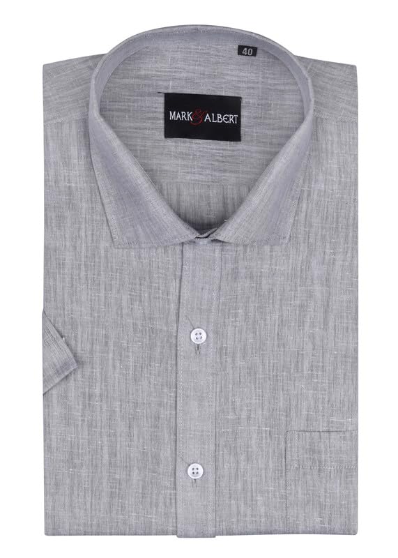 Image of MARK & ALBERT Men's Half Sleeve Pure Linen White Shirt