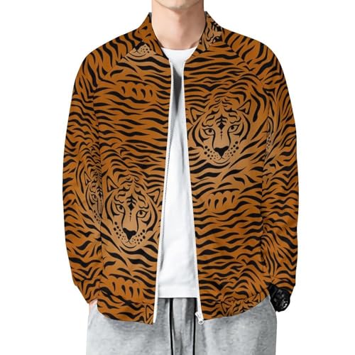 Tiger Animal Print Men's Bomber Jacket Lightweight Windbreaker Casual Coat Pocket Spring Fall