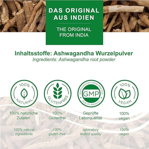Ashwagandha Kapseln I höchste Bioverfügbarkeit I Withania Somnifera Wurzelpulver | Stress, Schlaf, innere Ruhe, Gelassenheit | Vegan, Laborgeprüft & Ohne Zusatzstoffe, ohne Magnesiumstearat | 120Stk