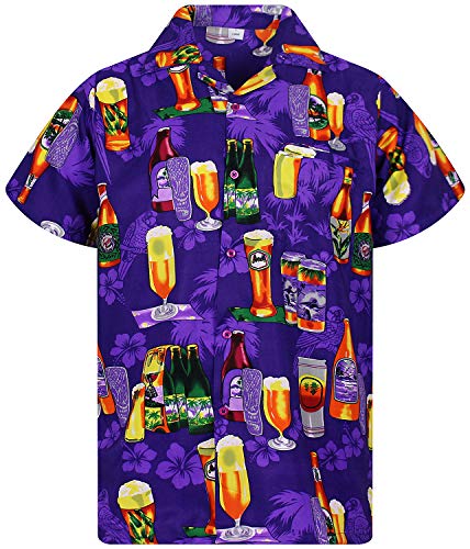V.H.O. Funky Hawaiian Shirt, Shortsleeve, Beerbottle, Purple, L