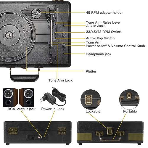 Trynnay Tourne-Disque Bluetooth à 3 Vitesses – Lecteur Portable en Vinyle avec Haut-parleurs intégrés – Tourne-Disque – Son Audio amélioré Noir Vintage - Les Beatles, Paul McCartney, John Lennon, RIngo Starr, George Harrison Trynnay Tourne-Disque Bluetooth à 3 Vitesses - Lecteur Portable en Vinyle avec Haut-parleurs intégrés - Tourne-Disque - Son Audio amélioré Noir Vintage – Image 5