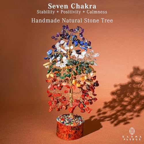 7 Chakra Healing Crystal Tree of Life with Manifestation Card, Handmade Golden Wire Crystal Tree for Good Luck, Positive Energy, Wealth, Reiki Healing, and Decor, Gift for Women and Mom