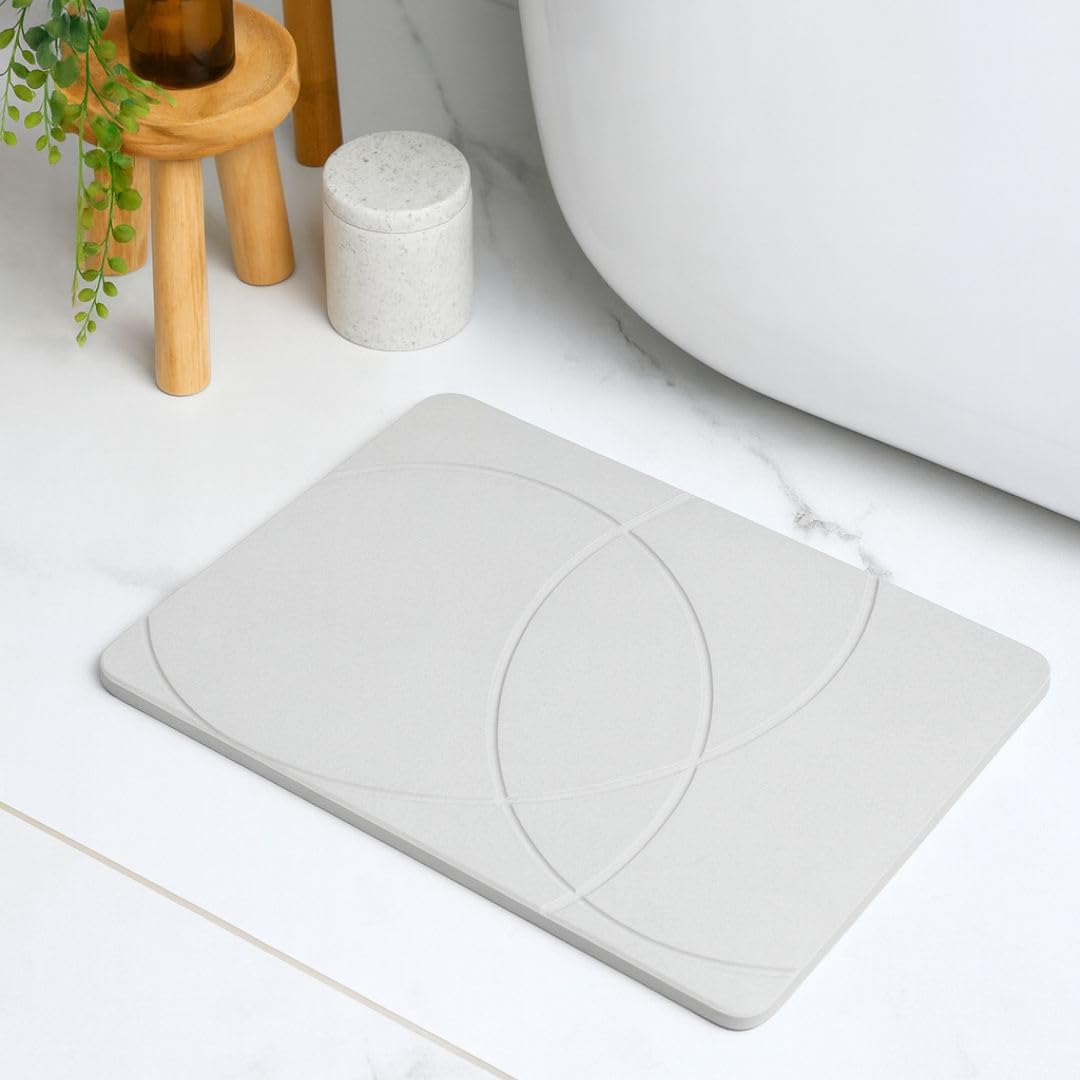 F.B Tapis de bain en diatomite, 40 x 30 cm, absorption rapide, anti-fongique, anti-odeurs, gris clair