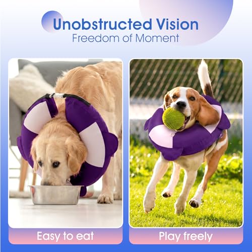 Image of Inflatable Dog Cone Collar Alternative After Surgery,Comfortable Anti-Licking & Biting Recovery Donut Collar,Lightweight Waterproof Easy to Clean (Purple,Small)