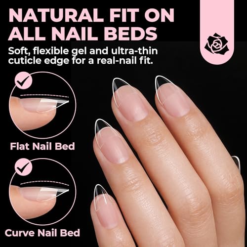 Image of UNA GELLA Almond Gel Nail Tips Short: Half Cover Almond Shape Nail Tips Matte 216pcs Clear Gelly Tips for Saving Nail Extension DIY Nail Art, Self-handle 12Sizes