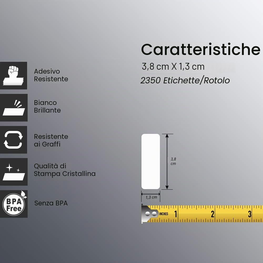 BETCKEY - 38mm x 13mm(1,5 in x 0,5 in) Perforated Etichette Termiche per Cartelle e Indirizzo Compatibile con stampanti Zebra e altre [10 Rotoli/23500 Etichette]