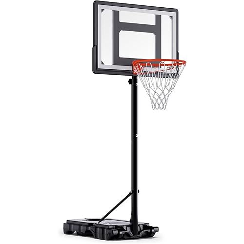 Basketball Hoop Outdoor 4.8-10ft Height Adjustable Portable Basketball Goal System with 32-44 Inch Shatterproof Backboard for All Ages Backyard/Driveway/Indoor