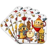 3dRose Pretty Decorative teapots and birdhouses Set of 4 Coasters - Cork