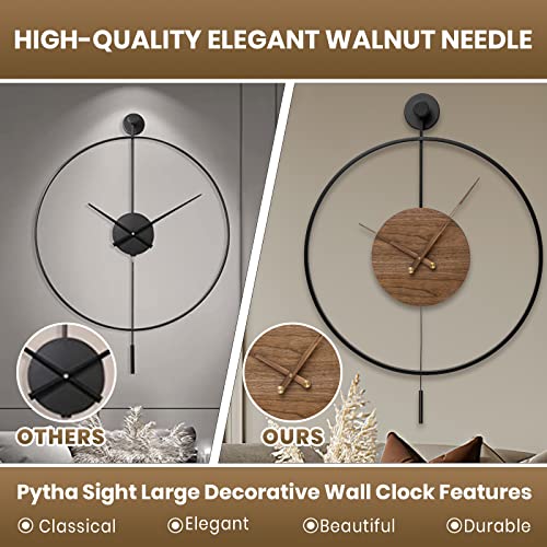 Image of Large Modern Wall Clock,Wall Clocks for Living Room Decor,Classical Silent Metal Minimalist Walnut Dial,Big Decorative Farmhouse Pendulum Wall Clock With Walnut Pointers for Office,Dining Room