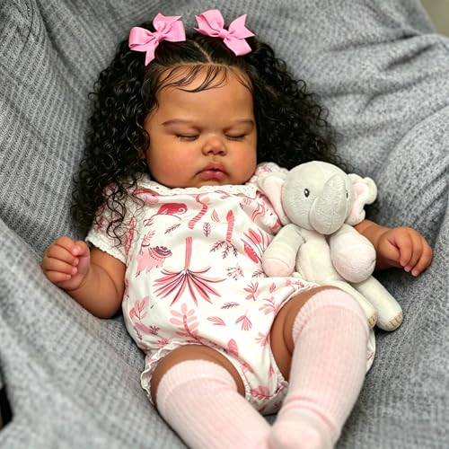 Anano Black Reborn Baby Dolls Girl 19 in Realistic Baby Doll African American Biracial Girl Lifelike Newborn Babys Doll Real Life Babys Reborn Dolls for Girls with Accessories