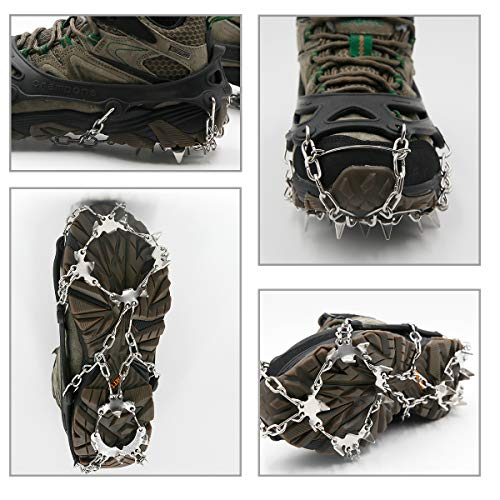 Samply Ice& Snow Traction Cleats, 19 Spike Mountaineering Climbing Crampons for Shoes, Boots, Large, Black