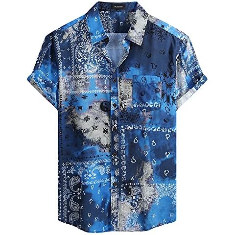 MCEDAR Mens Casual Button Down Short Sleeve Paisley Printed Summer Vintage Beach Vacation Shirts 21039-L Cover