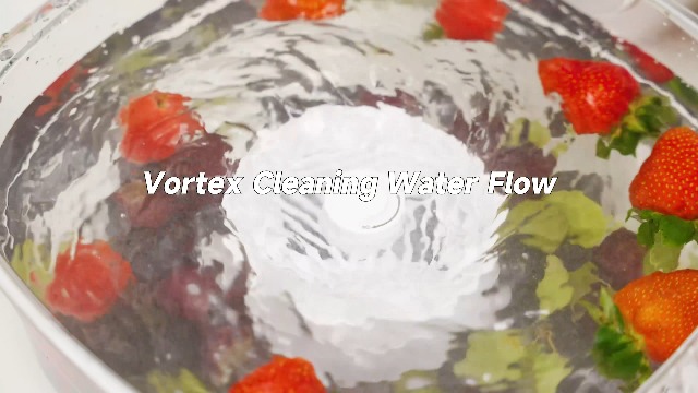 Fruit and Vegetable Washing Machine. Rotatable Fruit and Vegetable Purifier. The Fruit Cleaner Device Automatically Turns on in The Water. Use Water Rotator and OH ion Purification Technology