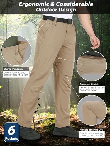 Image of Mens Hiking Pants Lightweight Cargo Work Tactical Nylon Stretch Waterproof Quick Dry Fishing Travel Outdoor 6 Pockets