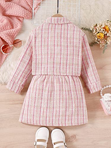 Image of WDIRARA Toddler Girl's 3 Piece Outfits Plaid Tweed Jacket and Mini Skirt Set with Tee Top