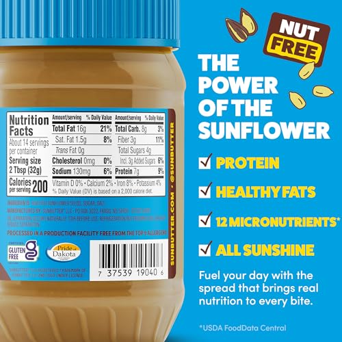 Image of SunButter Crunch Sunflower Seed Butter, 16 oz Nut-Free Spread with 7g Plant-Based Protein, Roasted Rich & Savory Flavor, Smooth Texture | Vegan, Kosher & Non-GMO