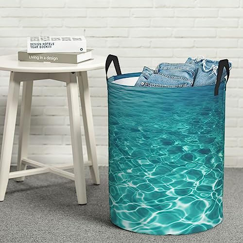 Panier à linge circulaire bleu turquoise avec poignées - Sac de rangement pour vêtements sales - Portable - Pour chambre à coucher, salle de bain, salon