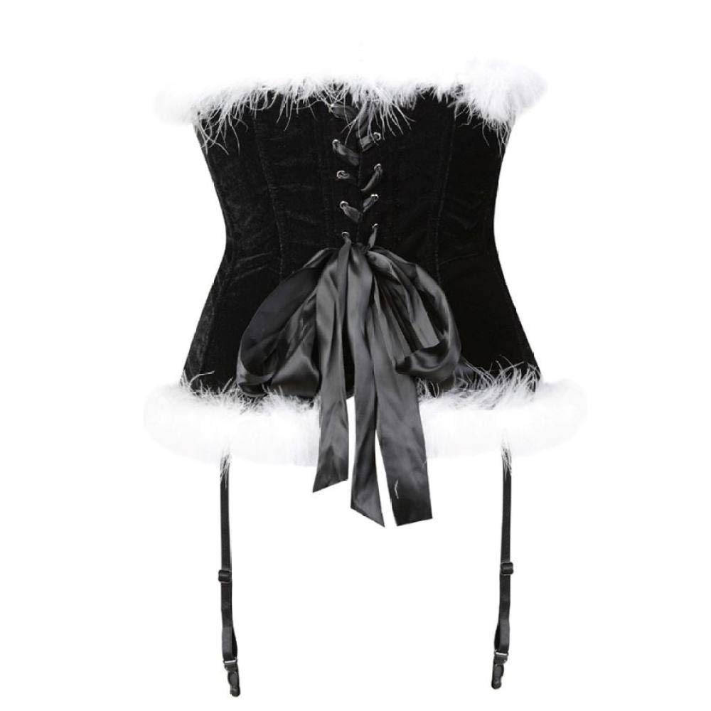 YUHOOE Set Di Lingerie Natalizia Da Donna,Bustier Con Corsetto Overbust Con Cerniera E Cinturino Sexy Con Fiocco In Piume,Costume Da Babbo Natale Burlesque Per Donna