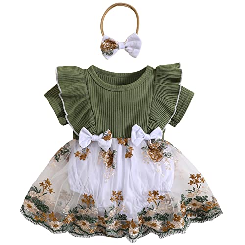 Image of Mubineo Baby Girl Summer Clothes Outfits Sleeveless Lace Floral Romper Dress Newborn Outfit