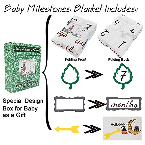 Image of vmaisi Baby Milestone Blanket Gifts - Newborn Boy & Girl Monthly Year Infant Growth Blankets Nursery Swaddling Blankets (Green Animals - Baby, Double Printed)