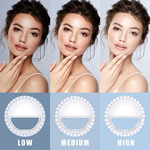 Meifigno Selfie Ring Light, [Rechargeable] with 36 LED Lights, 3-Level Adjustable Brightness Clips On Phone Ring Light Compatible with iPhone X Xr Xs 7 8 Plus 11 12 Pro Max iPad Laptop Samsung, White - Thumbnail 6