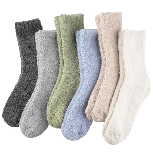 Image of Toes Home Fuzzy Socks for Women, 6 Pairs Cozy Winter Fluffy Slipper Socks
