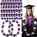 Zeyune 20 Pcs Bulk Graduation Leis Class of 2025 Hawaiian Leis Flower Necklaces 39.4 Inch Graduation Garlands for High School College Graduate Grad Party Favor Photo Prop(Black White Purple)