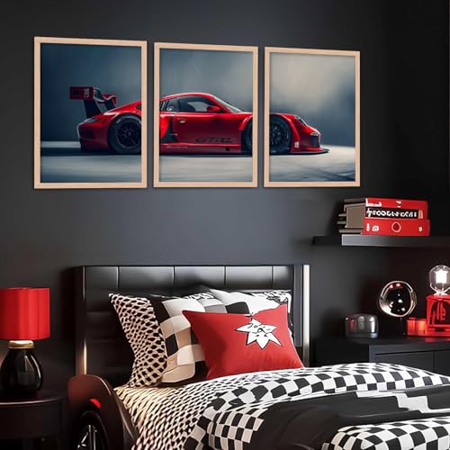 Image of TASVEE Car wall posters | set of 3 wall frames | posters for wall | Wall Decoration for Bedroom, Living Room & Office | Best Gift for Boys & Car Lovers (A10, LARGE 13X17, Framed)