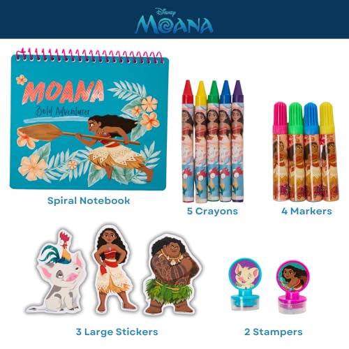 Disney Moana Art Set for Kids, Spiral Notebook, Crayons, Markers, Sticker Sheets, and Stampers