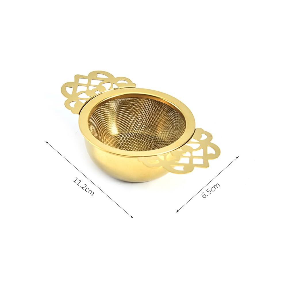Sitko do herbaty z drobnymi oczkami, podwójny zaparzacz do herbaty ze stali nierdzewnej z podwójnymi uchwytami skrzydełkowymi (kolor: złoty) (Color : Gold)