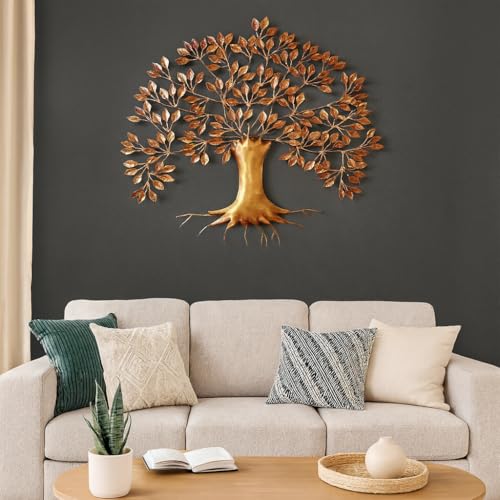 Image of Bharat Art Metal Iron Root Tree Wall Art | Handcrafted Metal Wall Sculpture for Living Room, Bedroom, Office, Hotels & Cafe | Multicolor Wall Hanging (32 x 2 x 32 Inch) W123