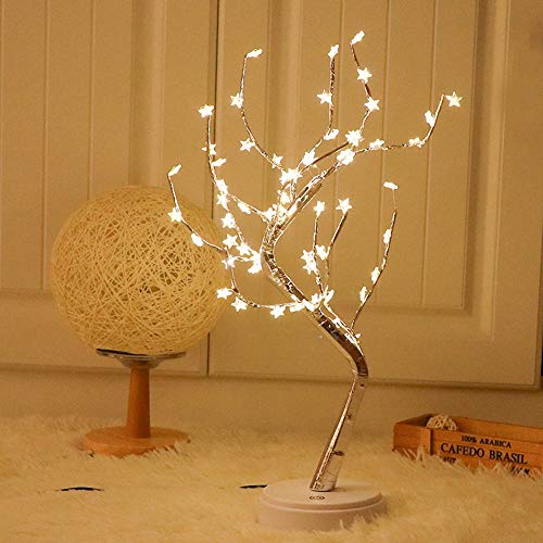 Image of Ulalaza Starry Copper String Tree Branch Lamp LED Battery Operated or USB Supply Warm Wire Bedside Light with Touch Switch for Home Room Decor