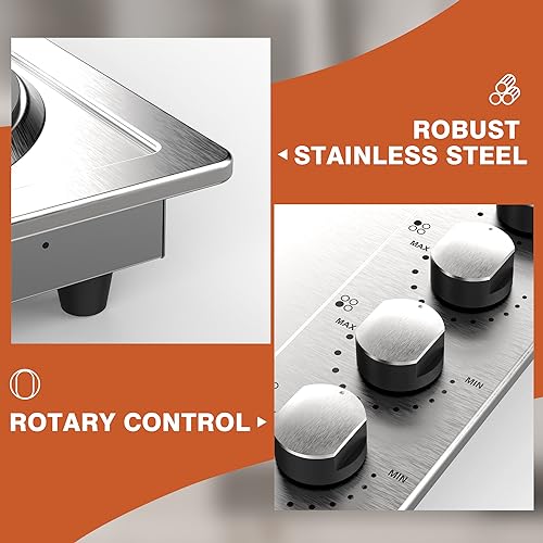 Electric Cooktop 4 Burner - 24 Inch Stainless Steel Electric Stove Top 220V, 5200W Bulit- in Electric Cooktop with 4 Ceramic Hot Plate, Overheat Protection, Knob Control, 220-240V (No Plug)
