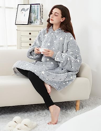 Kfubuo Wearable Blanket Hoodie For Adults Sherpa Glow In The Dark Oversized Sweatshirt Blanket With Pockets Cute Birthday Gifts For Women #TOP2