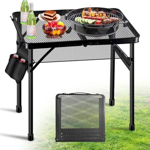 Upgraded Folding Grill Table - Metal Portable Camping Table, Height Adjustable, Lightweight Foldable for Outside BBQ