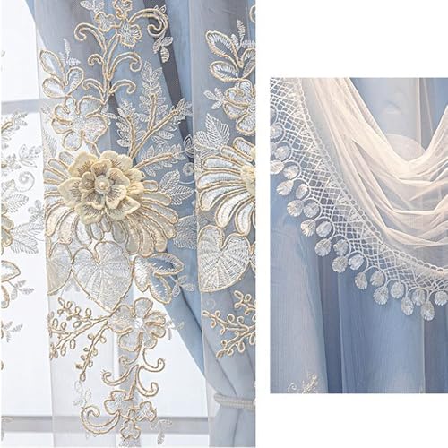 Rideaux brodés double couche avec cantonnière ondulée pour salon ou chambre à coucher