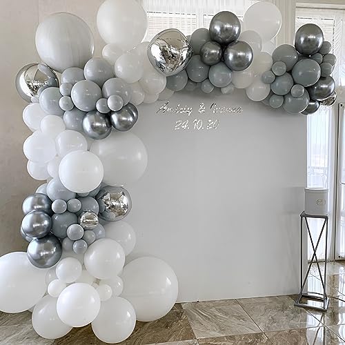 Image of Voircoloria 110pcs Gray Balloons 12inch Grey Latex Party Balloons for Graduation, Wedding, Birthday, Gender Reveal, Baby Shower, Bridal Shower, Anniversary Party Decorations