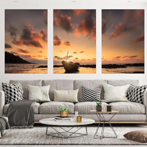 Poster marin sur toile HD avec triptyque de cadres en bois de haute qualité